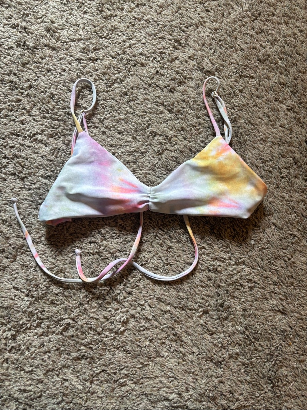 Skatie Pastel Tie-Dye Bikini Top in Pink, Yellow, Blue